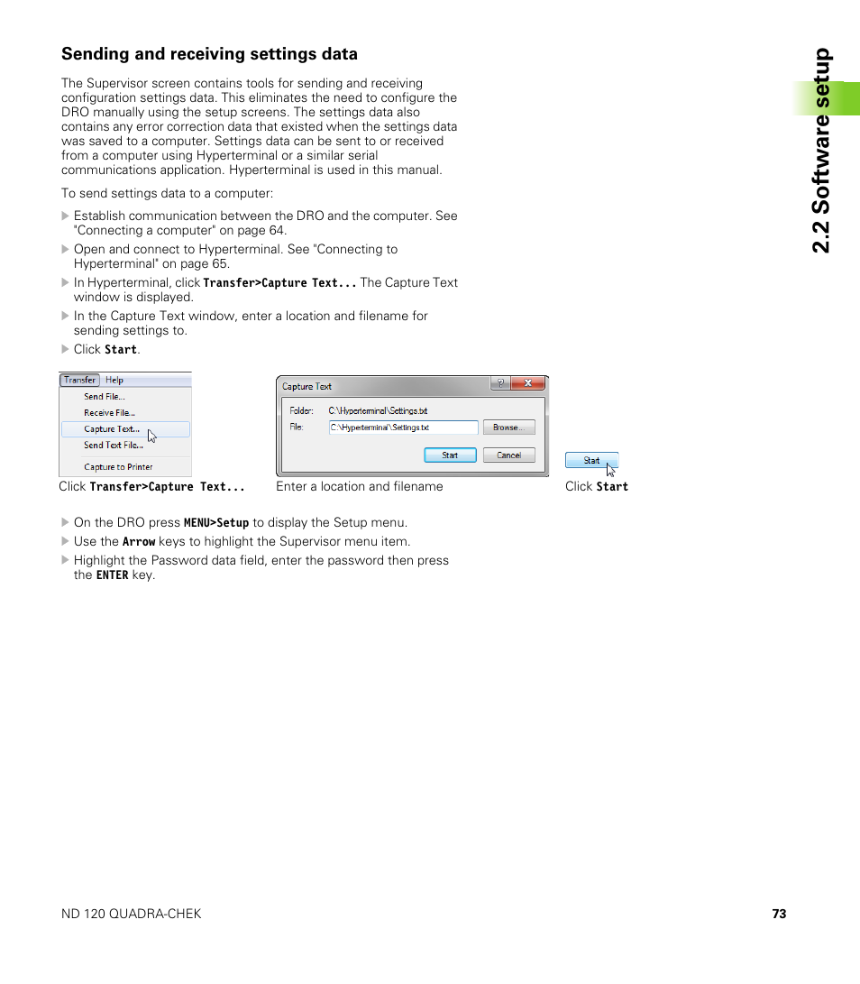 Sending and receiving settings data, 2 s o ft wa re s e tu p | HEIDENHAIN ND 100 User Manual User Manual | Page 73 / 116