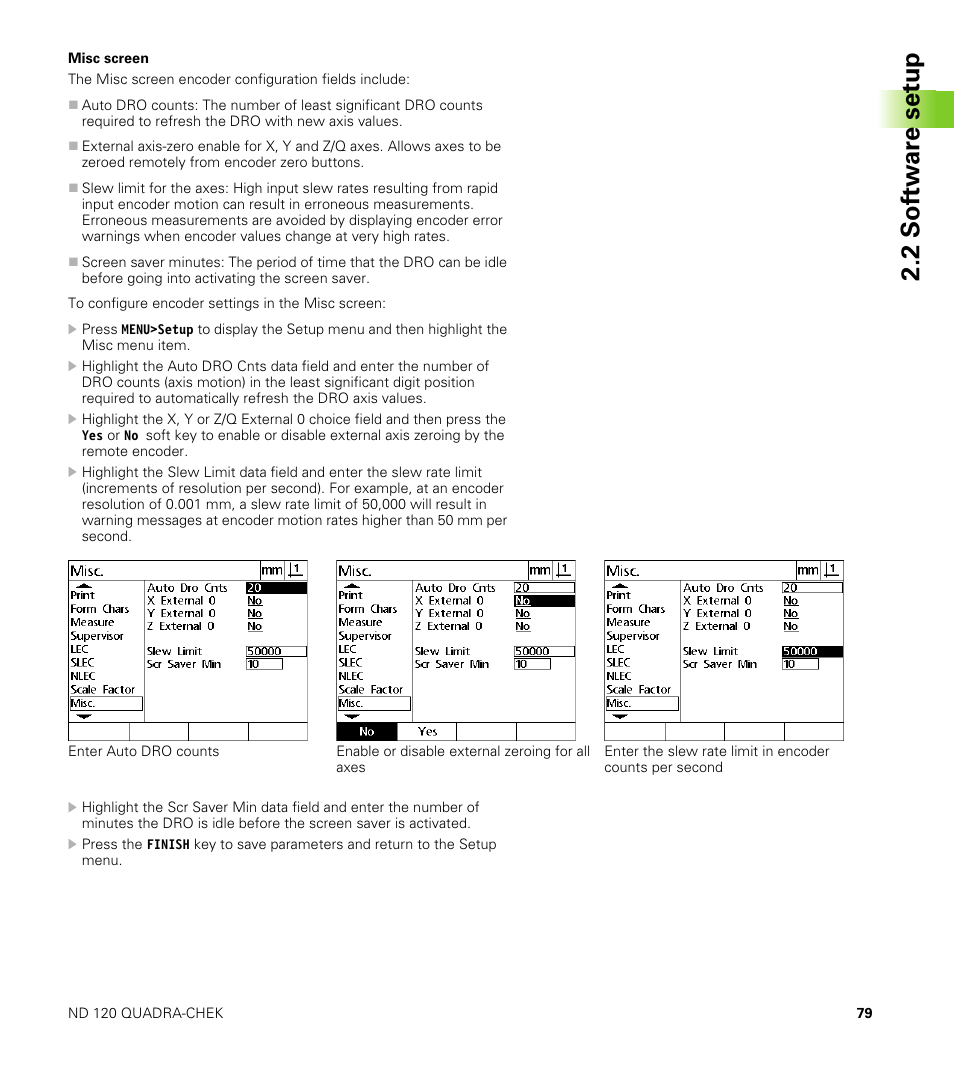 Misc screen, 2 s o ft wa re s e tu p | HEIDENHAIN ND 100 User Manual User Manual | Page 79 / 116