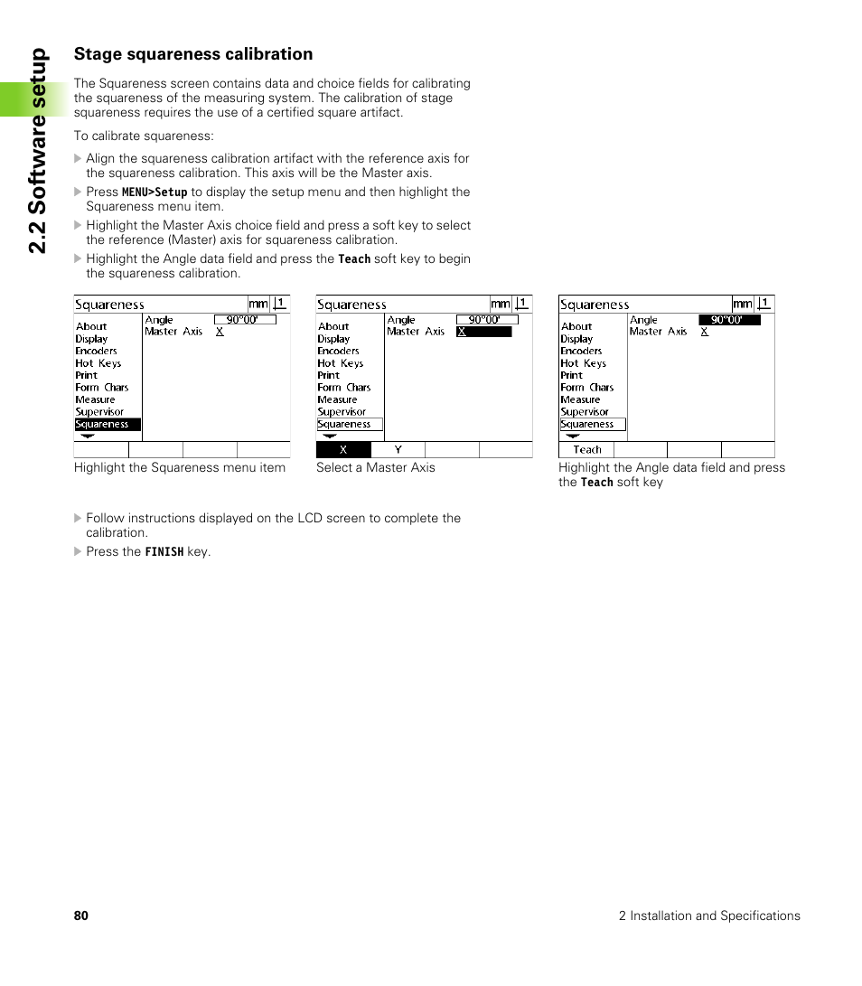 Stage squareness calibration, 2 s o ft wa re s e tu p | HEIDENHAIN ND 100 User Manual User Manual | Page 80 / 116