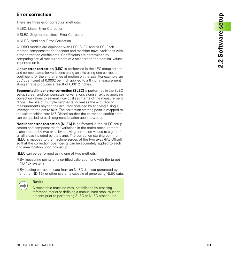 Error correction, 2 s o ft wa re s e tu p | HEIDENHAIN ND 100 User Manual User Manual | Page 81 / 116