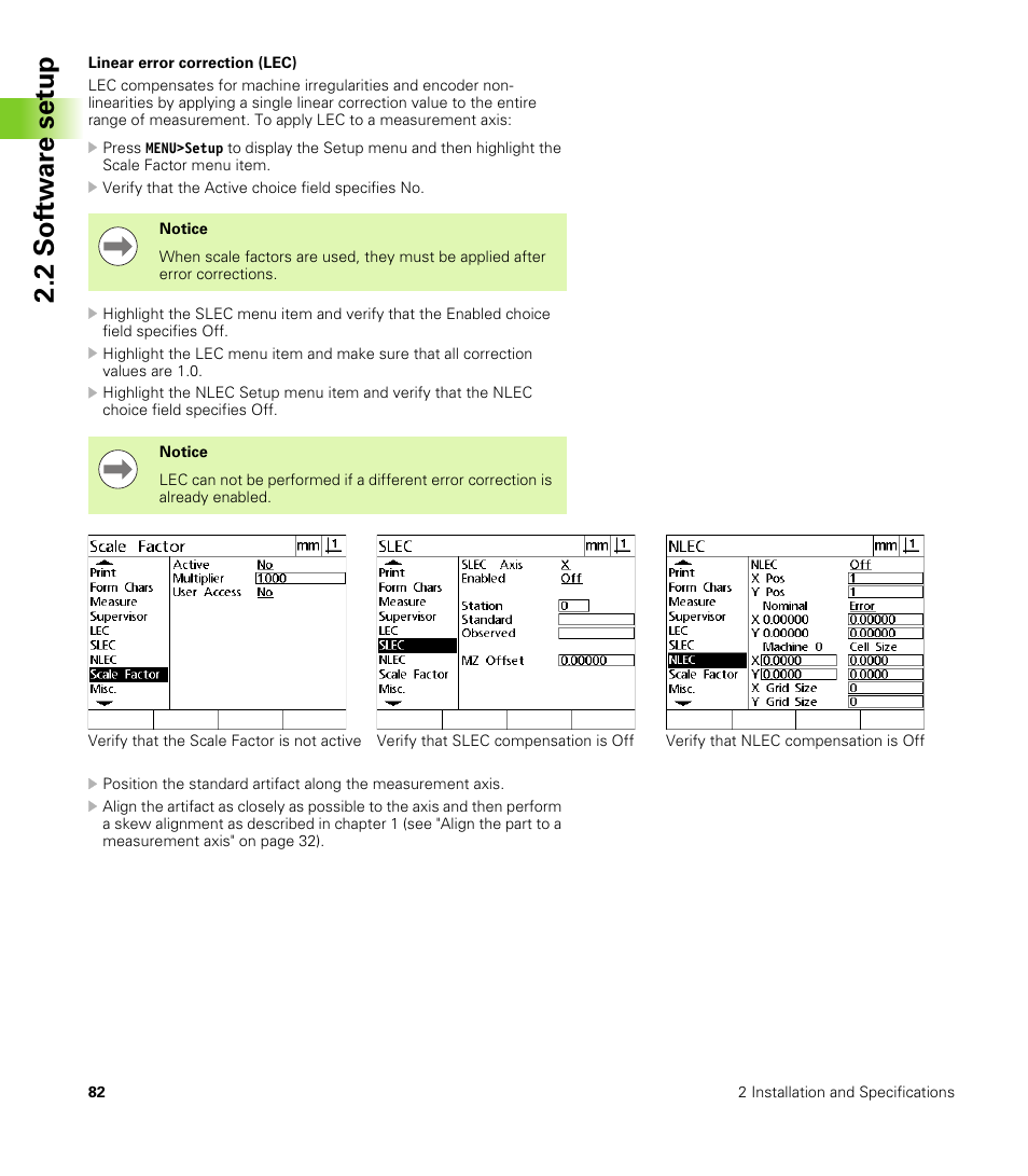 Linear error correction (lec), 2 s o ft wa re s e tu p | HEIDENHAIN ND 100 User Manual User Manual | Page 82 / 116