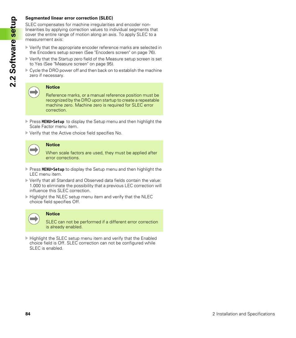 Segmented linear error correction (slec), 2 s o ft wa re s e tu p | HEIDENHAIN ND 100 User Manual User Manual | Page 84 / 116
