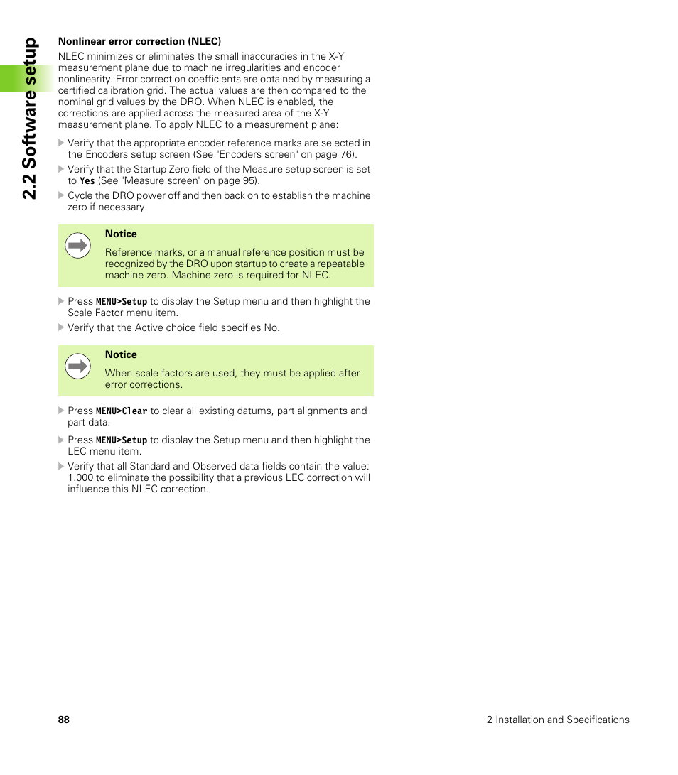 Nonlinear error correction (nlec), 2 s o ft wa re s e tu p | HEIDENHAIN ND 100 User Manual User Manual | Page 88 / 116
