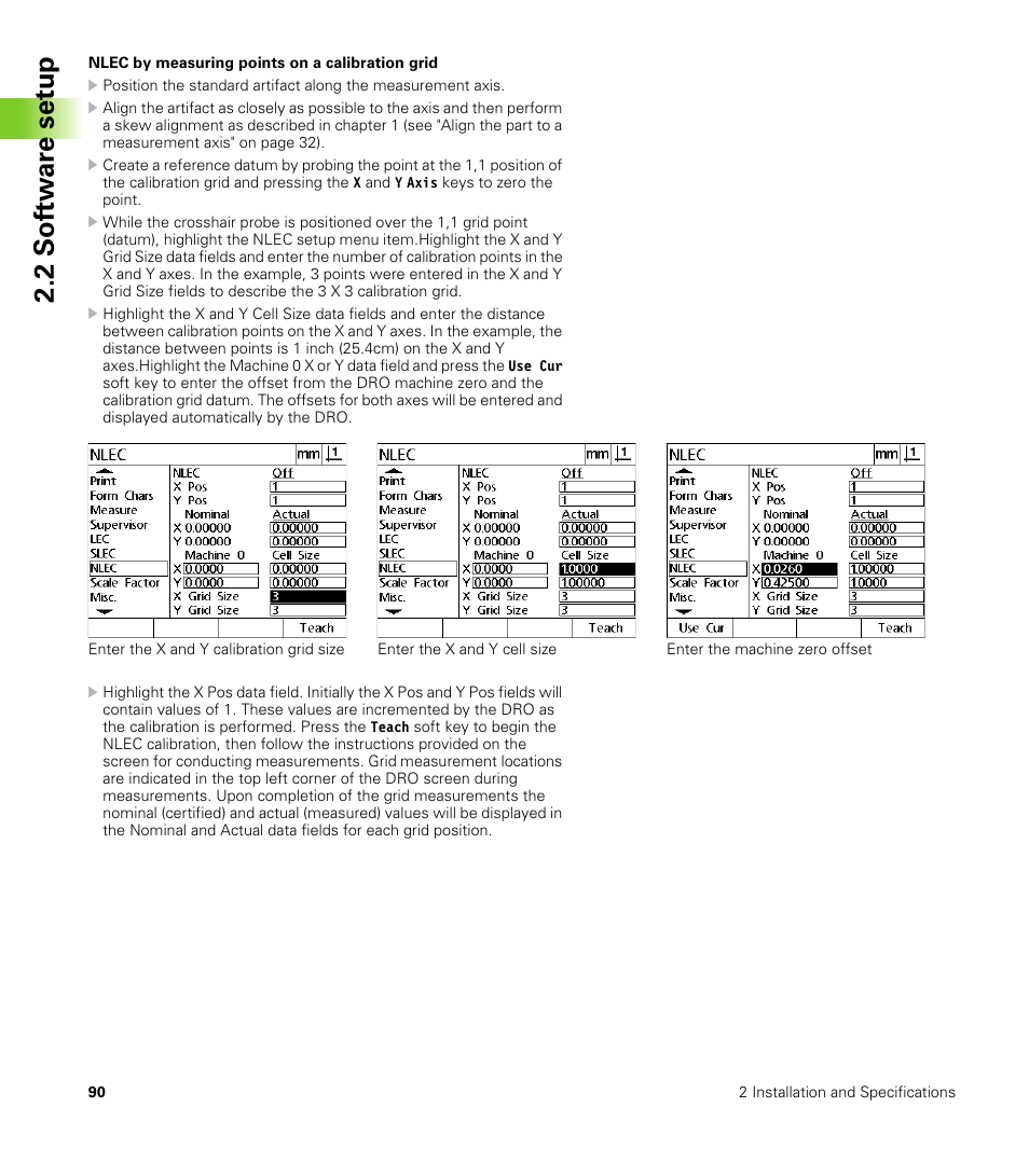 Nlec by measuring points on a calibration grid, 2 s o ft wa re s e tu p | HEIDENHAIN ND 100 User Manual User Manual | Page 90 / 116