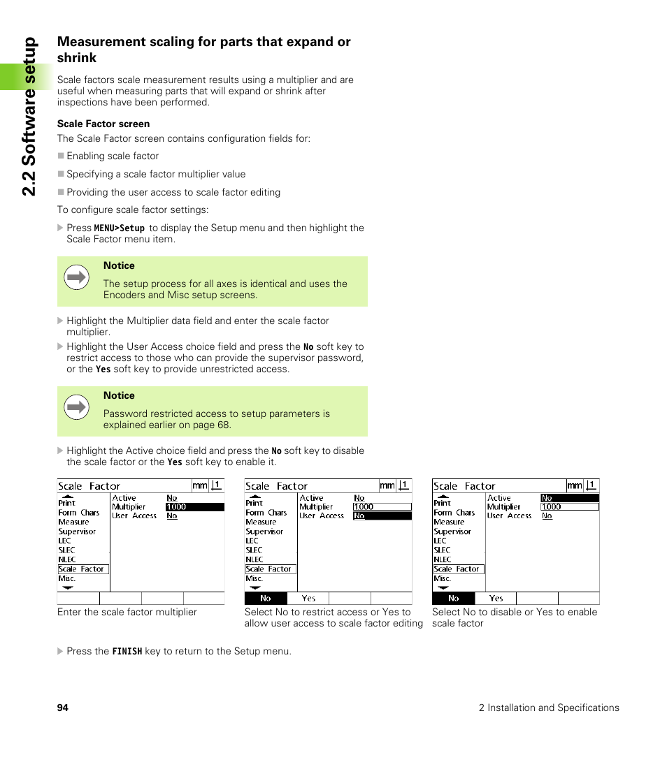 Scale factor screen, 2 s o ft wa re s e tu p | HEIDENHAIN ND 100 User Manual User Manual | Page 94 / 116