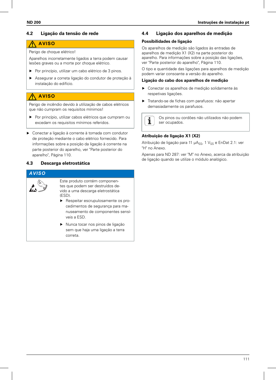 2 ligação da tensão de rede, 3 descarga eletrostática, 4 ligação dos aparelhos de medição | HEIDENHAIN ND 200 User Manual | Page 109 / 156