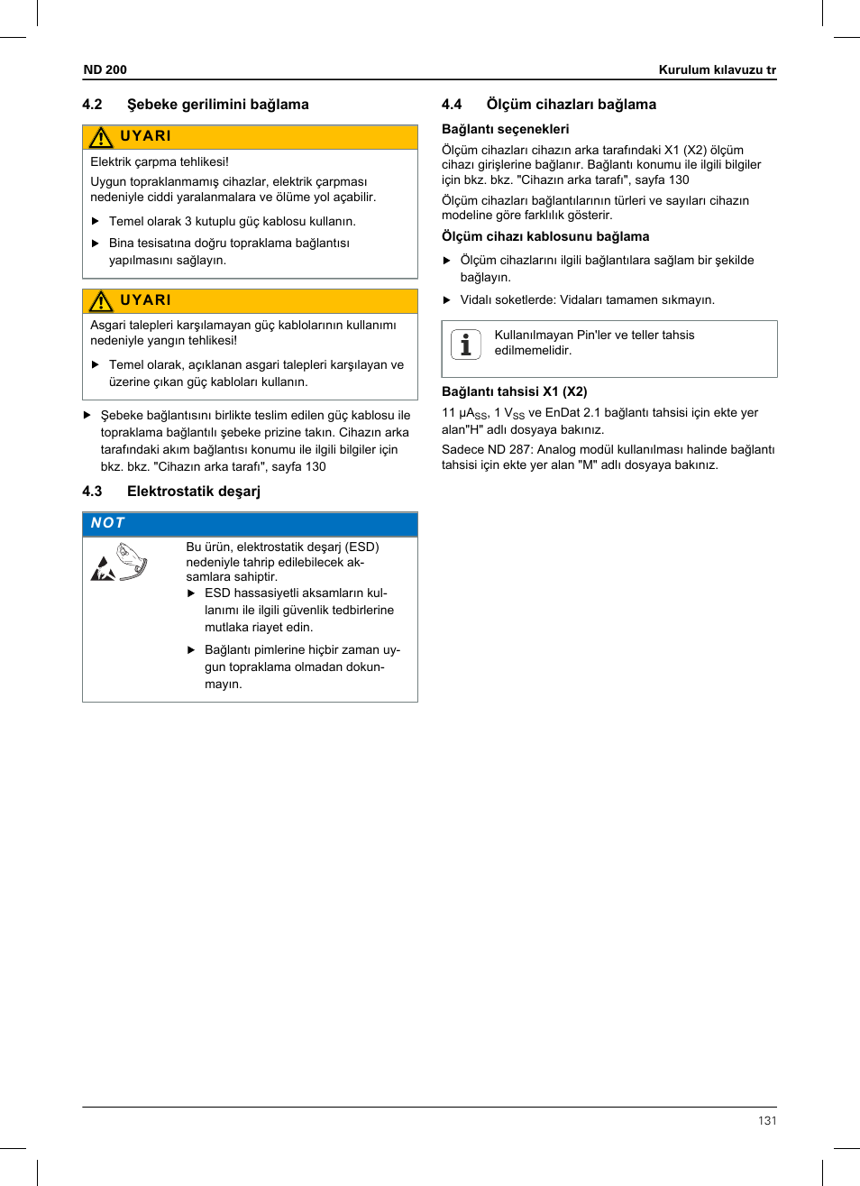 2 şebeke gerilimini bağlama, 3 elektrostatik deşarj, 4 ölçüm cihazları bağlama | HEIDENHAIN ND 200 User Manual | Page 129 / 156