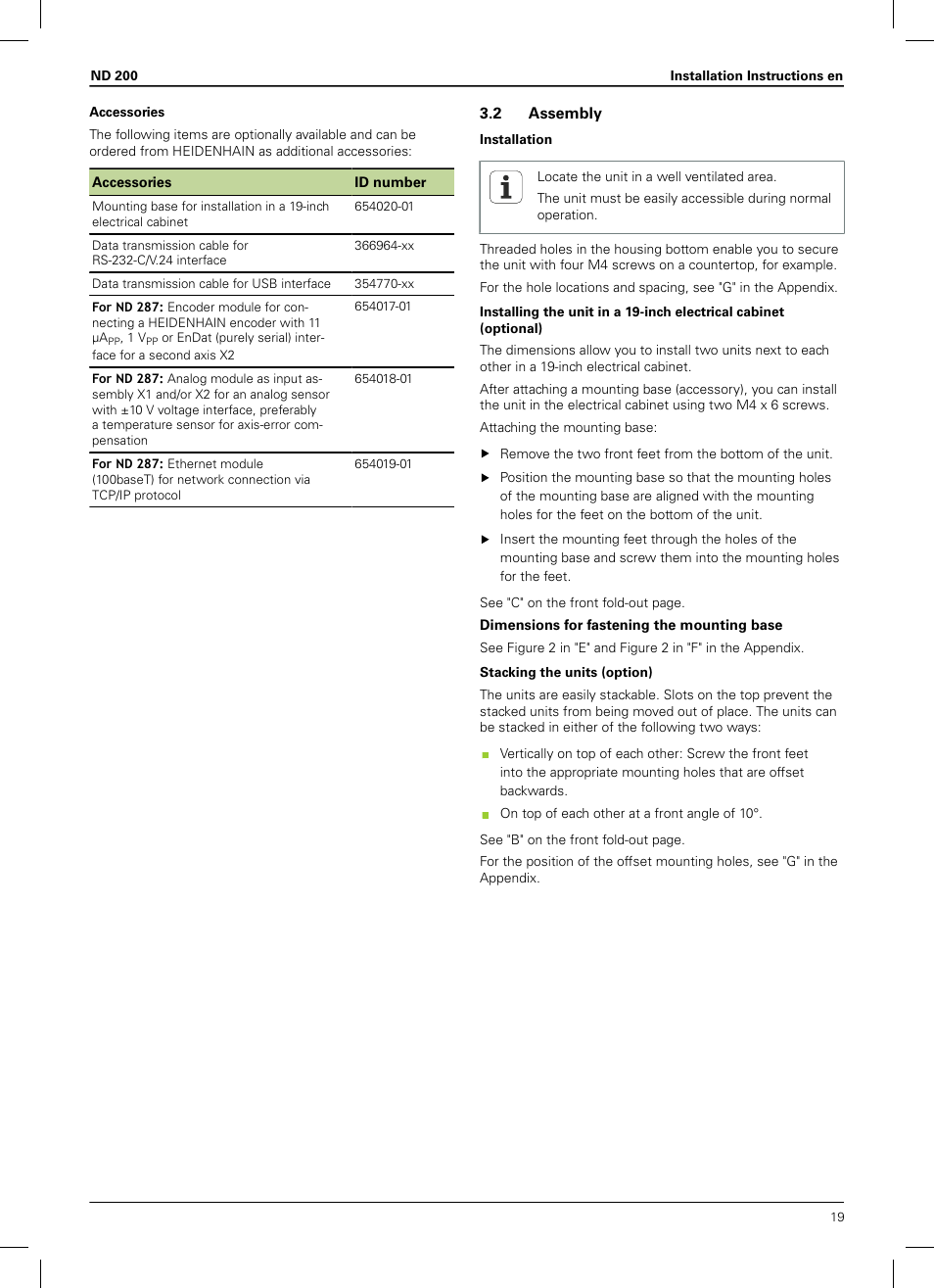 2 assembly | HEIDENHAIN ND 200 User Manual | Page 17 / 156