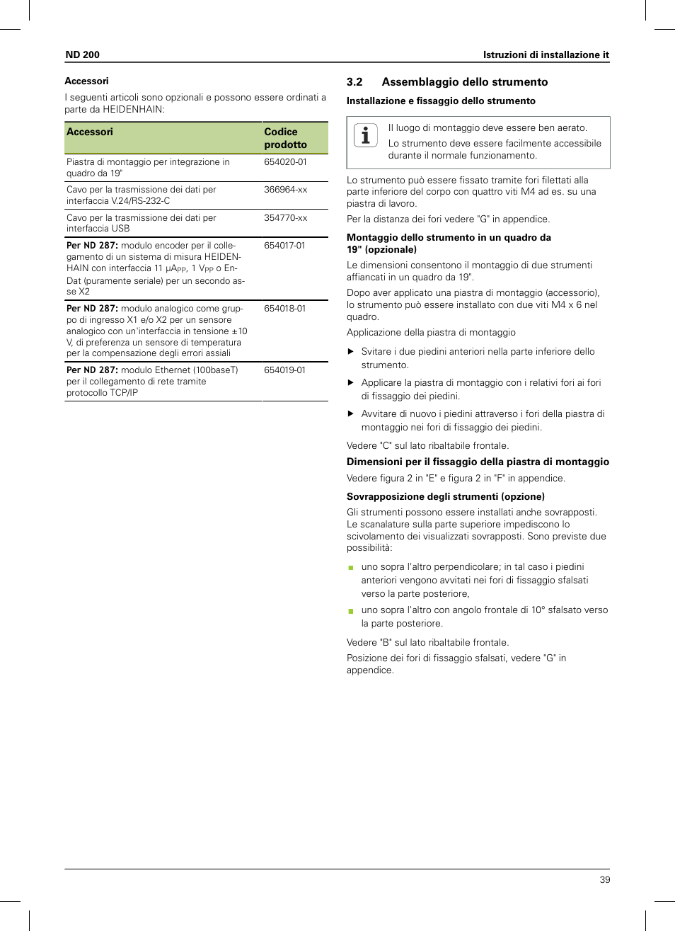 2 assemblaggio dello strumento | HEIDENHAIN ND 200 User Manual | Page 37 / 156