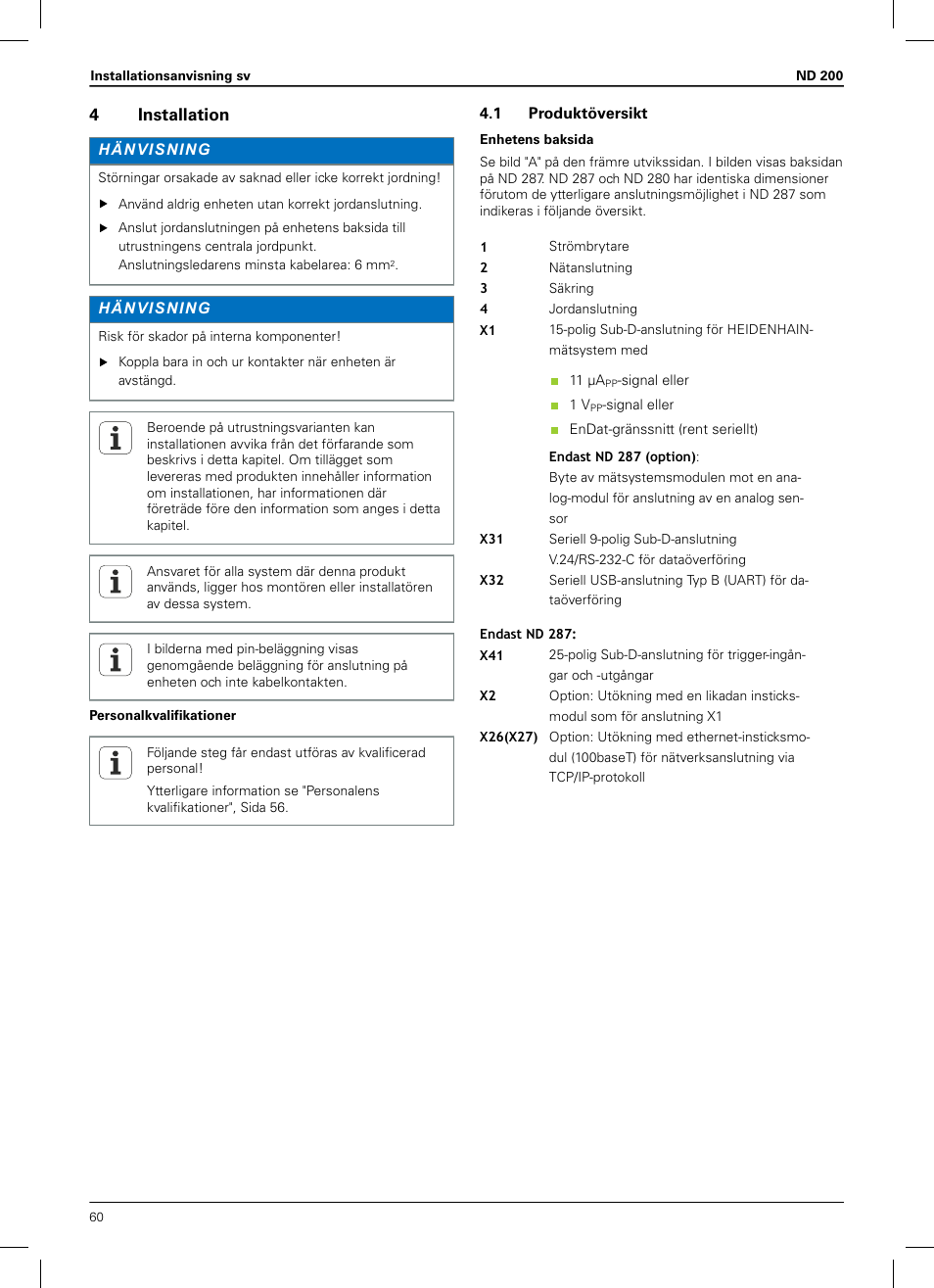 4 installation, 1 produktöversikt, 4installation | HEIDENHAIN ND 200 User Manual | Page 58 / 156