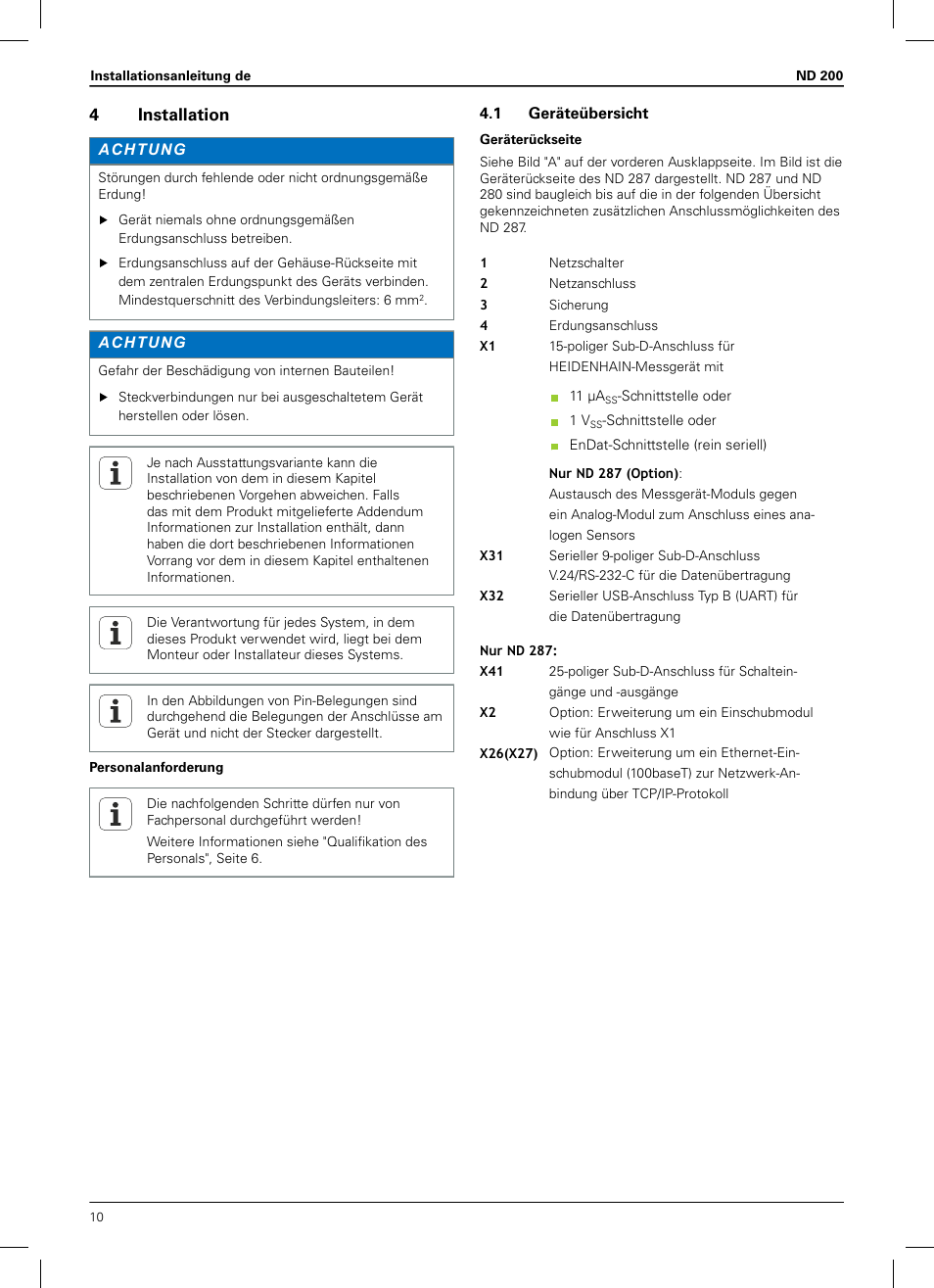 4 installation, 1 geräteübersicht, 4installation | HEIDENHAIN ND 200 User Manual | Page 8 / 156