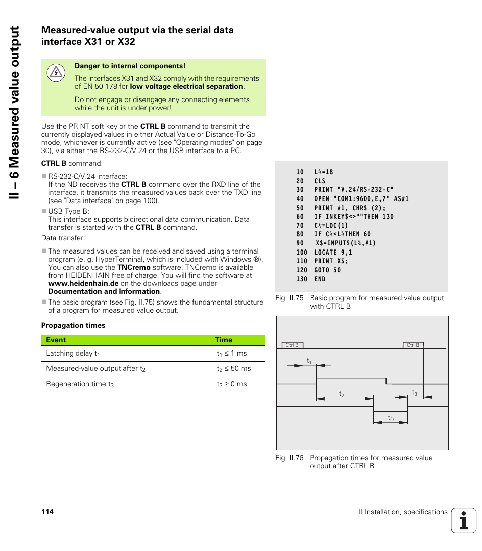 Propagation times, Ii – 6 measur ed v a lue output | HEIDENHAIN ND 287 User Manual User Manual | Page 114 / 147