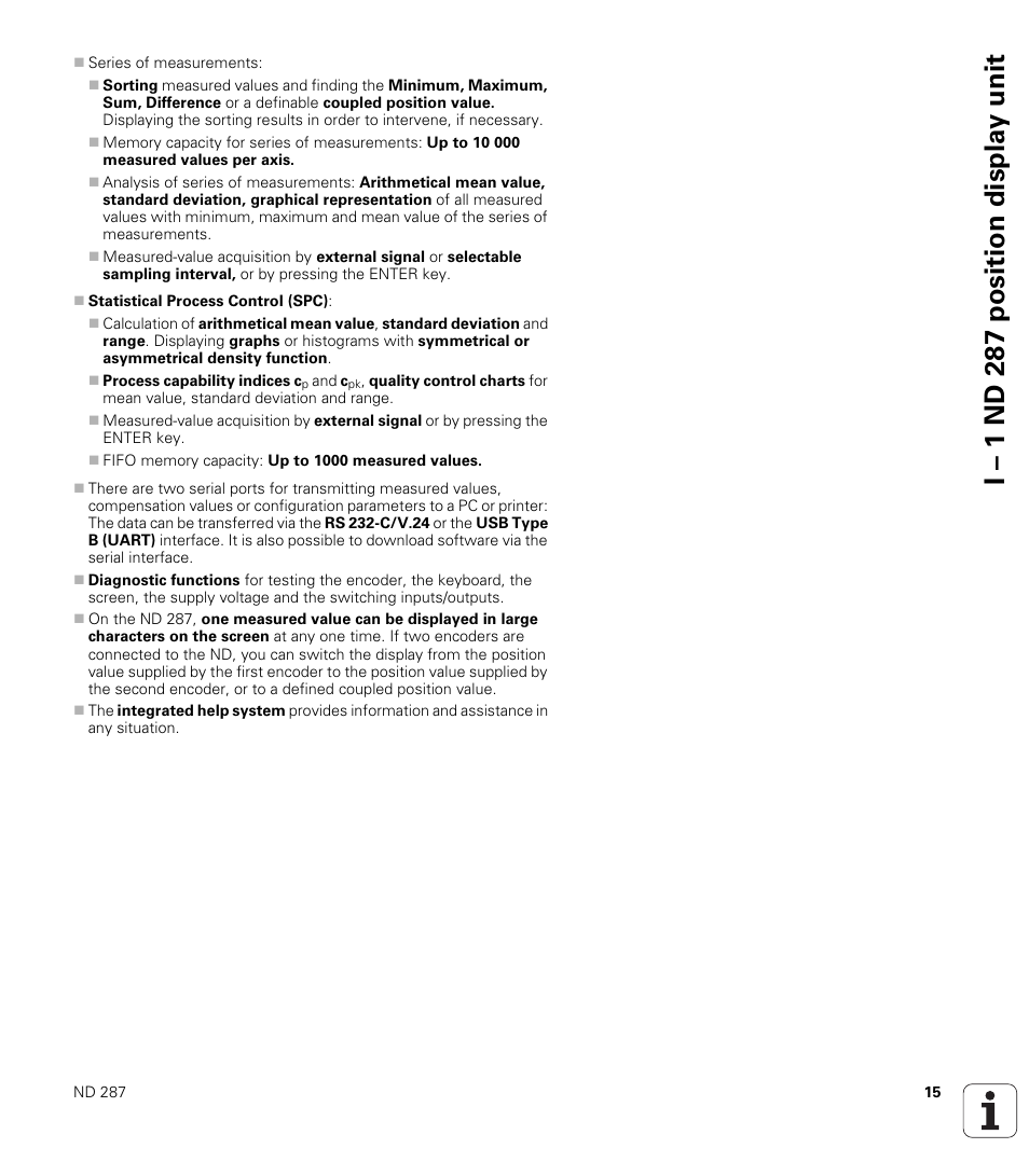 I – 1 nd 287 position displa y unit | HEIDENHAIN ND 287 User Manual User Manual | Page 15 / 147