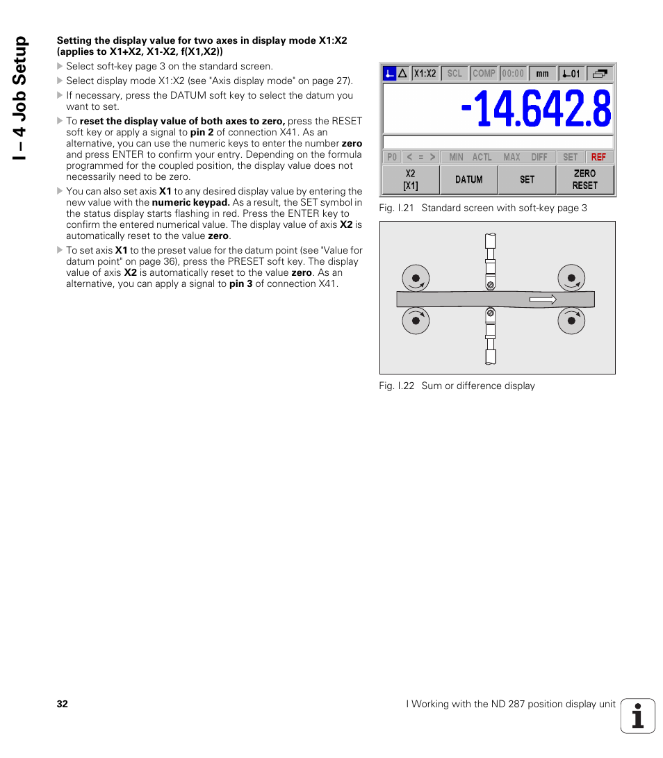 I – 4 j o b set u p | HEIDENHAIN ND 287 User Manual User Manual | Page 32 / 147