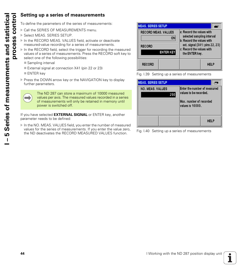 Setting up a series of measurements | HEIDENHAIN ND 287 User Manual User Manual | Page 44 / 147