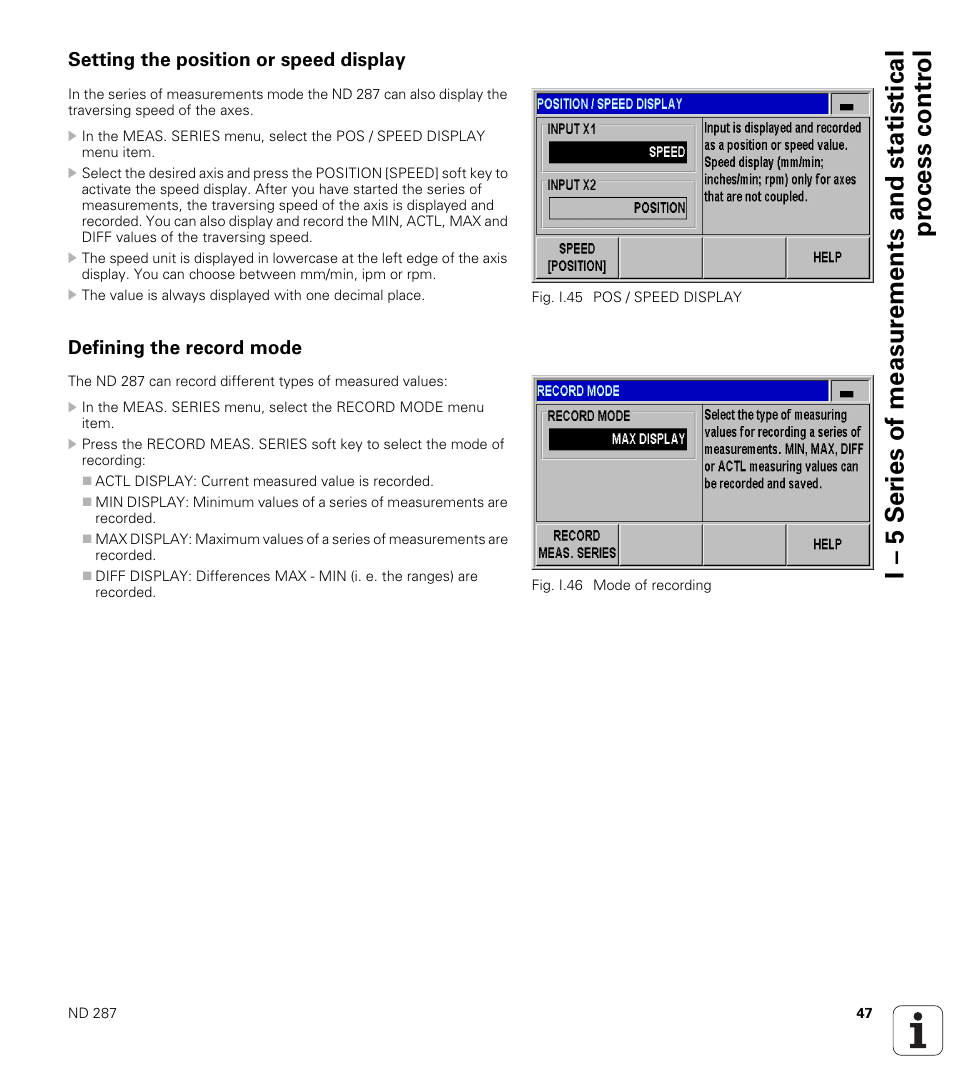 Setting the position or speed display, Defining the record mode | HEIDENHAIN ND 287 User Manual User Manual | Page 47 / 147