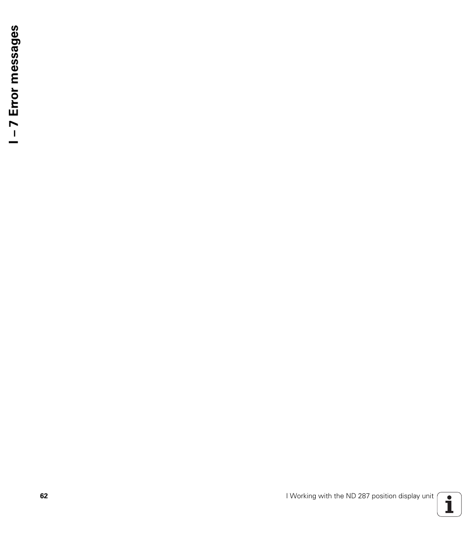 I – 7 er ro r messag es | HEIDENHAIN ND 287 User Manual User Manual | Page 62 / 147
