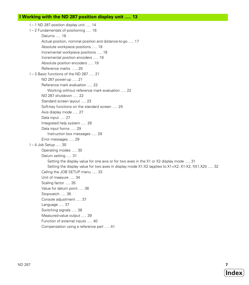 I working with the nd 287 position display unit | HEIDENHAIN ND 287 User Manual User Manual | Page 7 / 147
