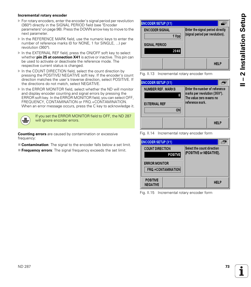 Incremental rotary encoder, Ii – 2 installation set u p | HEIDENHAIN ND 287 User Manual User Manual | Page 73 / 147