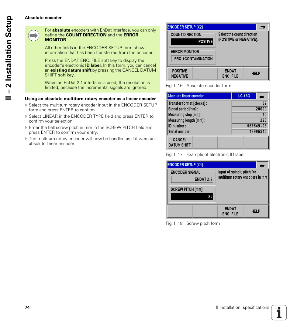 Absolute encoder, Ii – 2 installation set u p | HEIDENHAIN ND 287 User Manual User Manual | Page 74 / 147