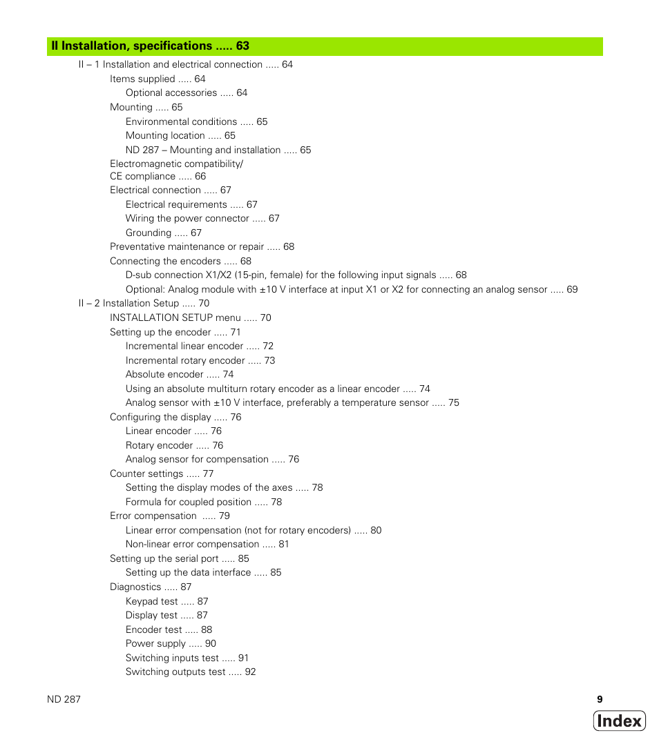 Ii installation, specifications | HEIDENHAIN ND 287 User Manual User Manual | Page 9 / 147