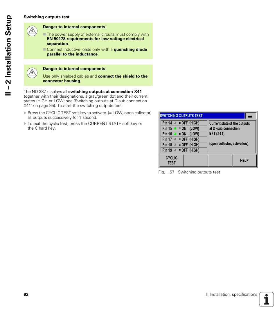 Switching outputs test, Ii – 2 installation set u p | HEIDENHAIN ND 287 User Manual User Manual | Page 92 / 147