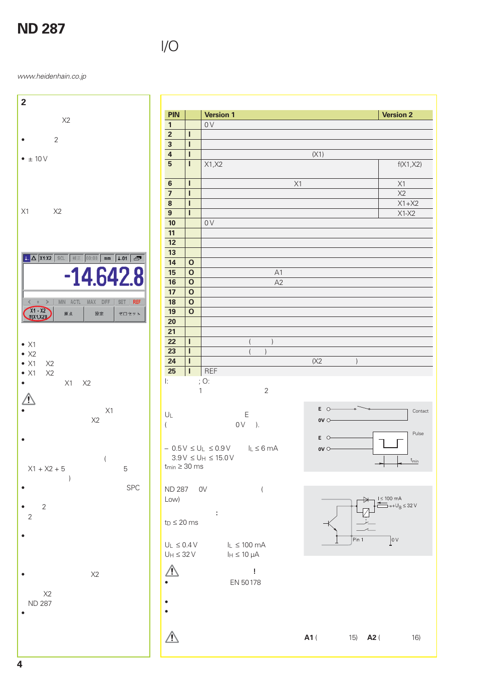 Nd 287 機能, I/o の切り替え | HEIDENHAIN ND 287 Quick Start User Manual | Page 24 / 26