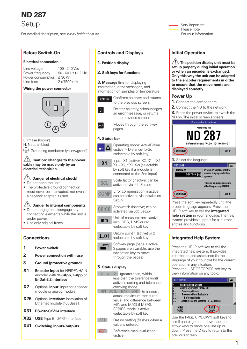 Nd 287 setup | HEIDENHAIN ND 287 Quick Start User Manual | Page 5 / 26
