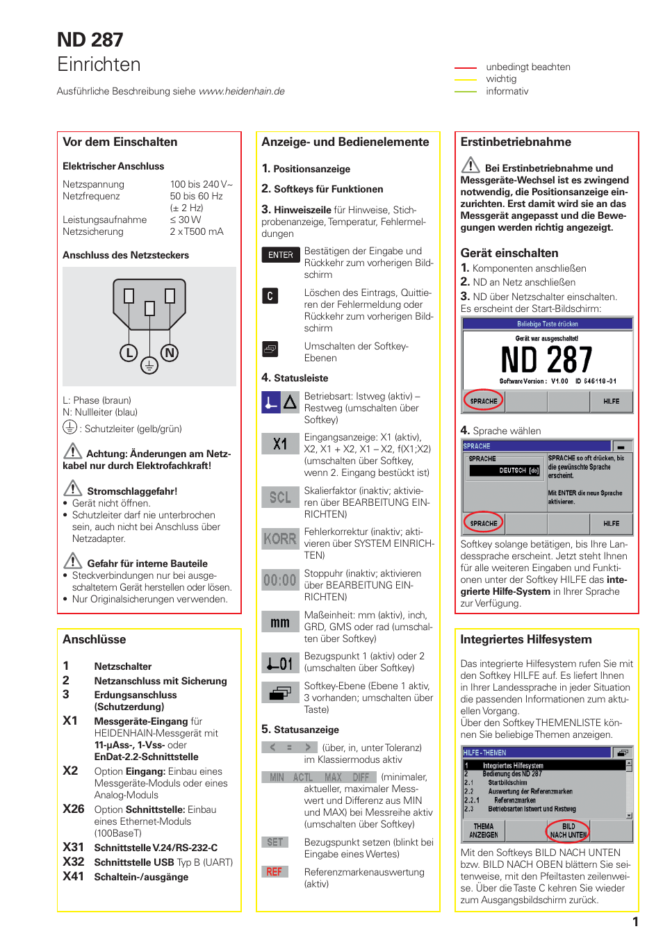 Nd 287 einrichten | HEIDENHAIN ND 287 Quick Start User Manual | Page 9 / 26