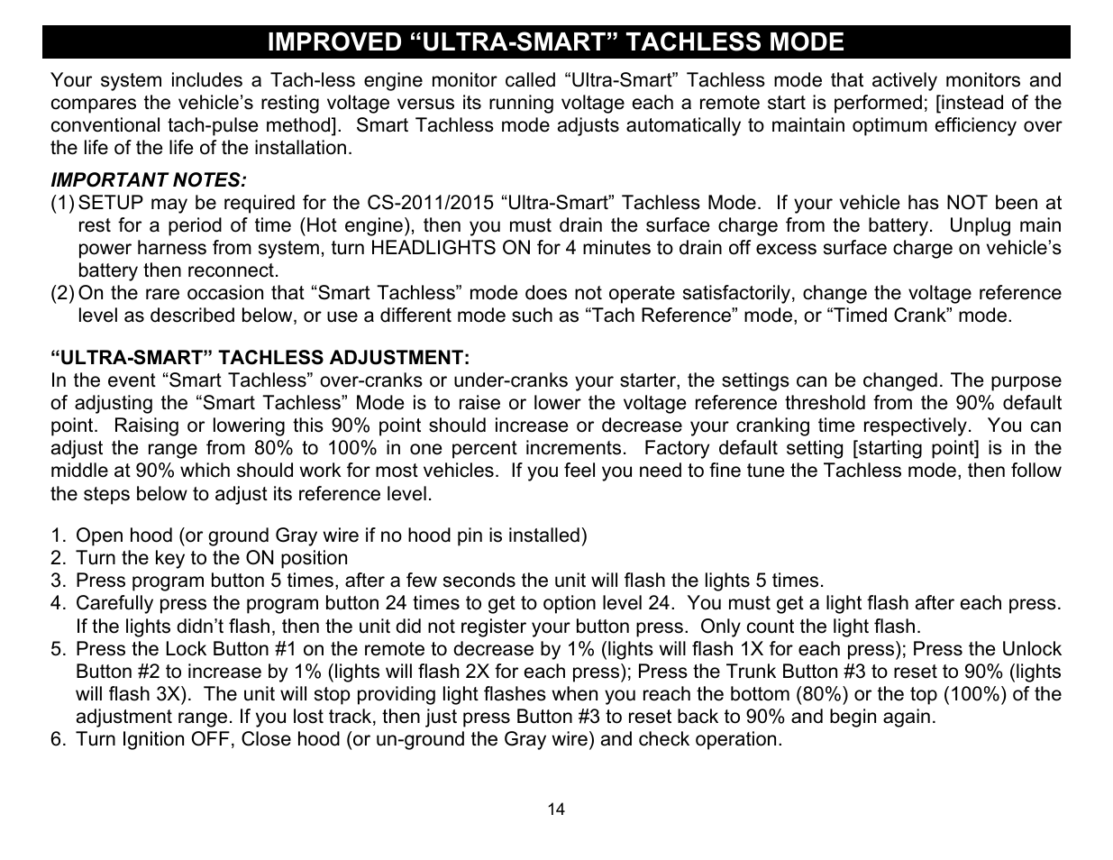 Improved “ultra-smart” tachless mode | Crimestopper Security Products CS-2015FM User Manual | Page 14 / 28