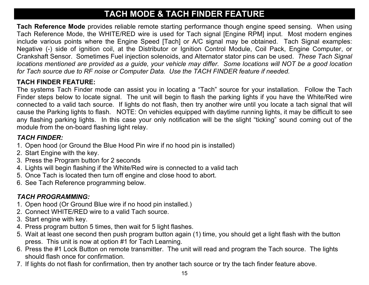 Tach mode & tach finder feature | Crimestopper Security Products CS-2015FM User Manual | Page 15 / 28