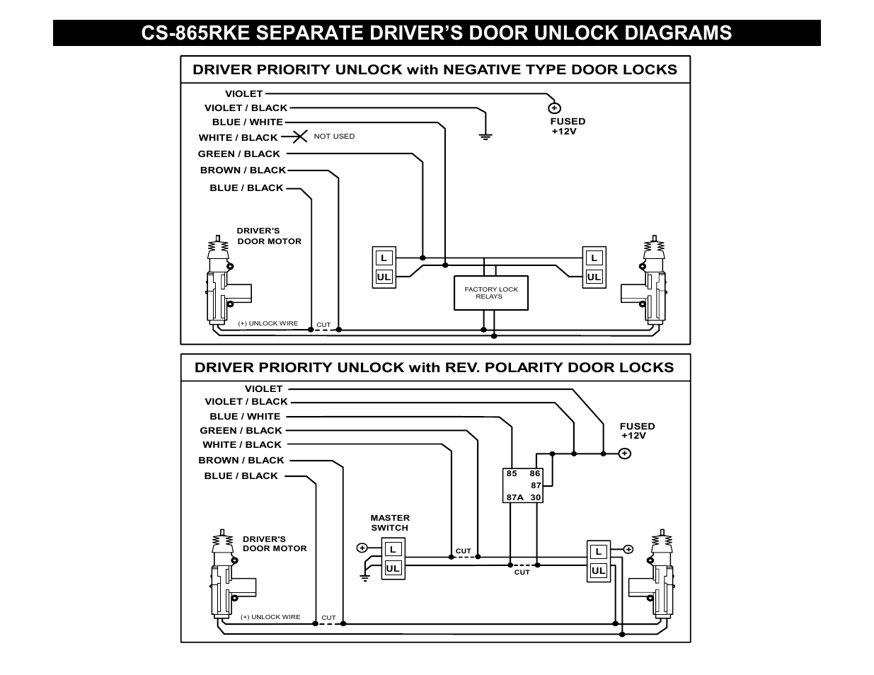 Cs-865rke separate driver’s door unlock diagrams | Crimestopper Security Products CS-865RKE User Manual | Page 6 / 12