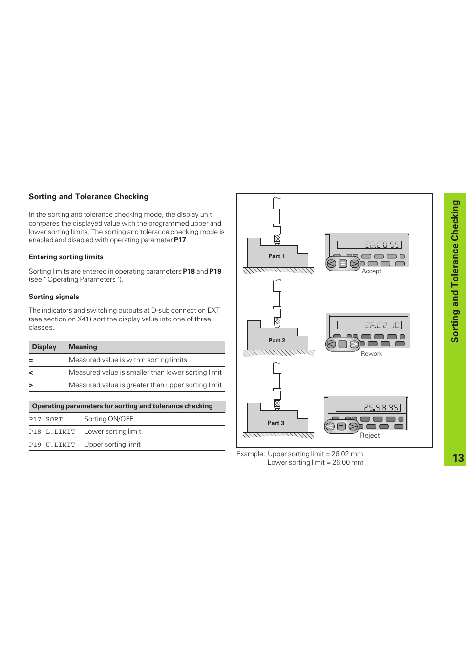 Sorting and tolerance checking | HEIDENHAIN ND 281 B v.1 User Manual | Page 13 / 53