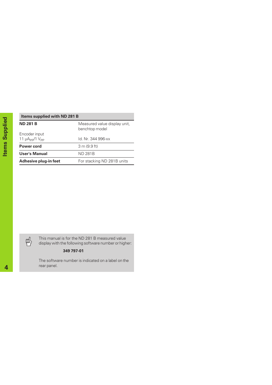 Items supplied | HEIDENHAIN ND 281 B v.1 User Manual | Page 4 / 53
