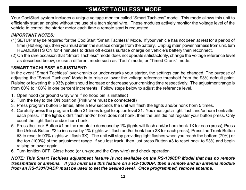 Smart tachless” mode | Crimestopper Security Products RS-1304DP User Manual | Page 12 / 28