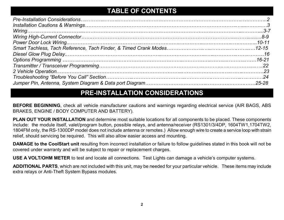 Crimestopper Security Products RS-1304DP User Manual | Page 2 / 28