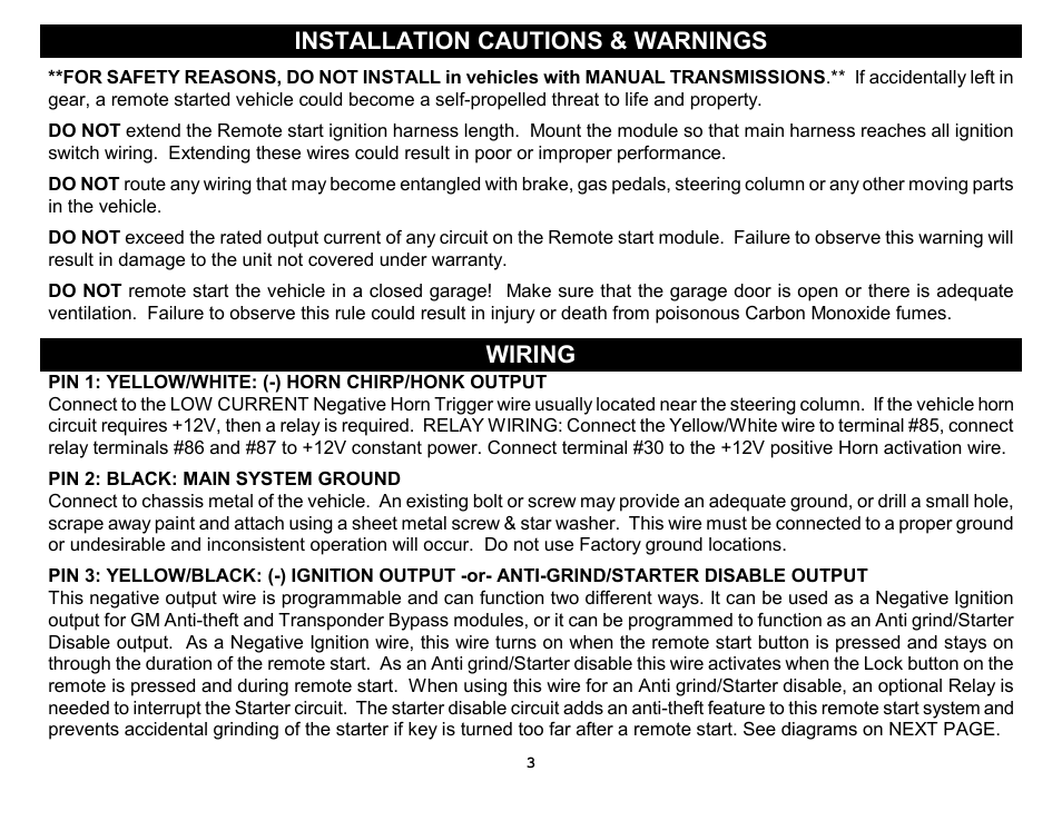 Installation cautions & warnings, Wiring | Crimestopper Security Products RS-1304DP User Manual | Page 3 / 28