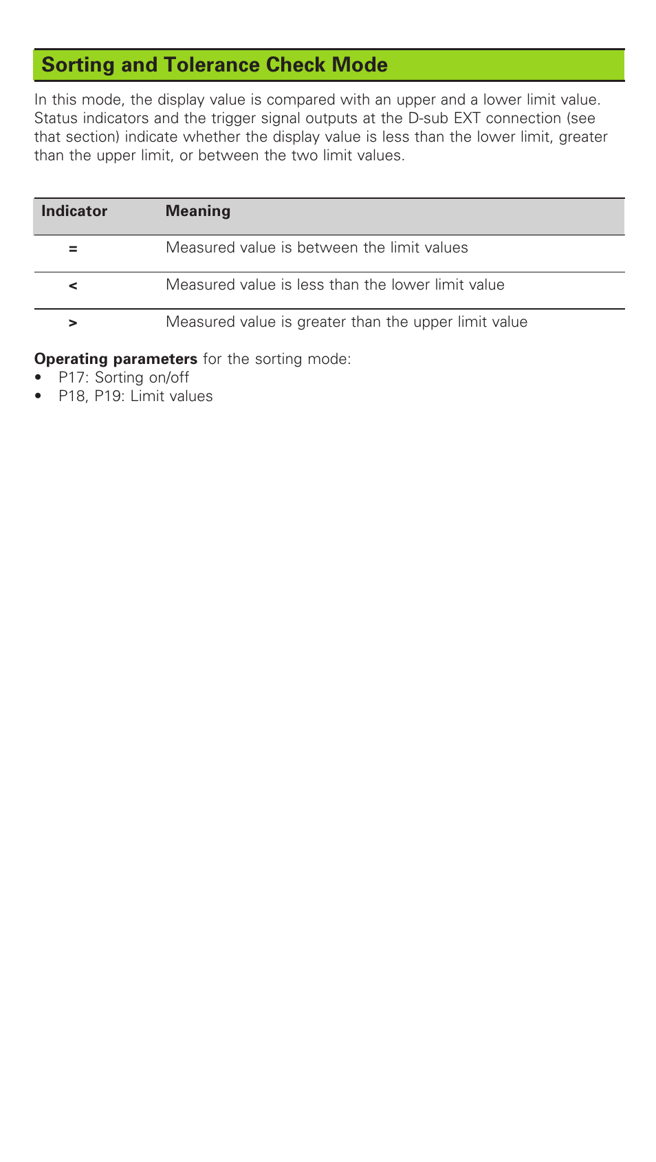 Sorting and tolerance check mode | HEIDENHAIN ND 261 v.2 User Manual | Page 3 / 10