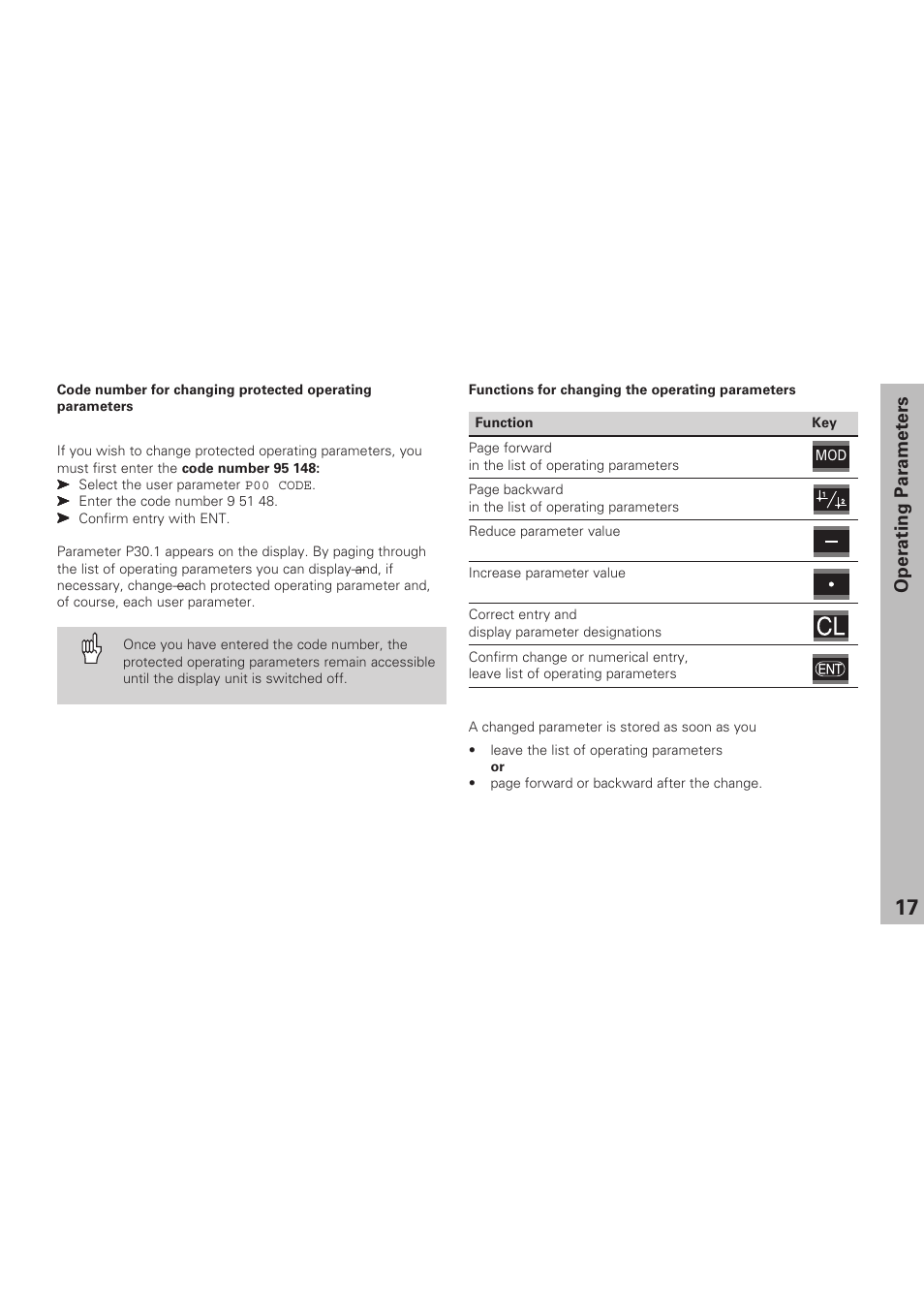 Operating parameters | HEIDENHAIN ND 231 B v.1 User Manual | Page 17 / 44