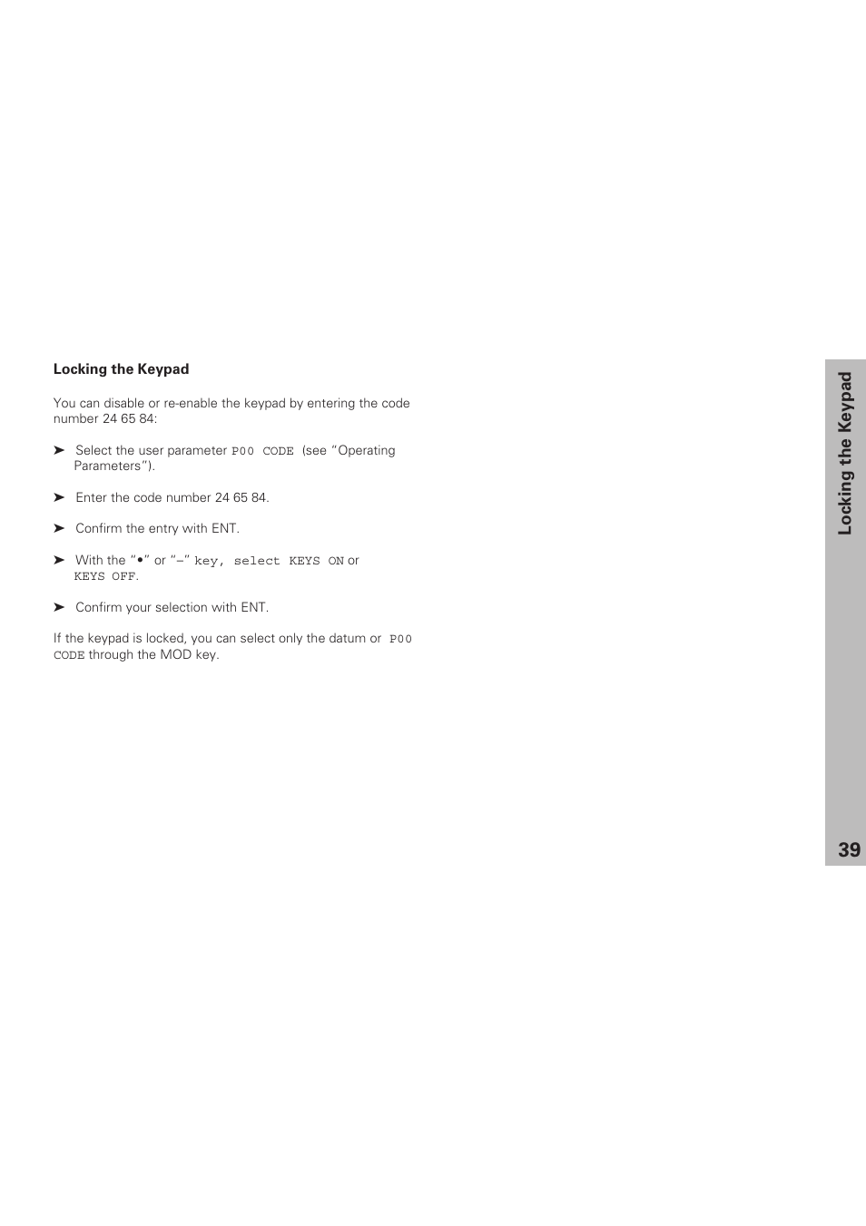 Locking the keyboard, Locking the keypad | HEIDENHAIN ND 231 B v.1 User Manual | Page 39 / 44