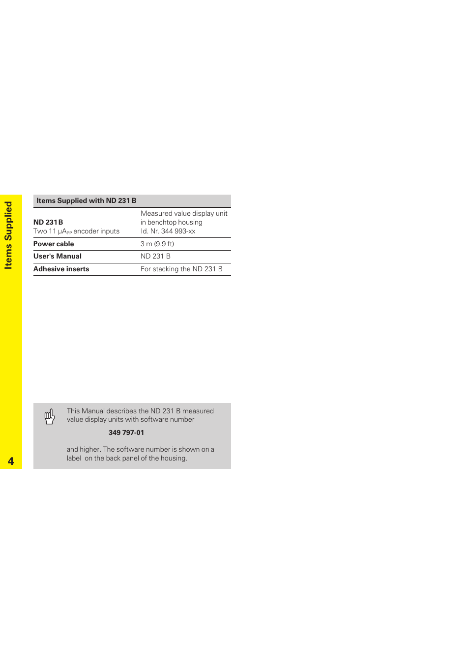 Items supplied | HEIDENHAIN ND 231 B v.1 User Manual | Page 4 / 44