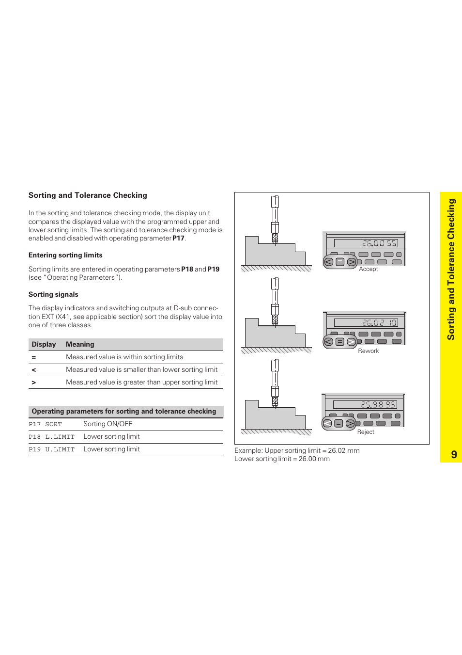 Sorting and tolerance checking | HEIDENHAIN ND 231 B v.1 User Manual | Page 9 / 44