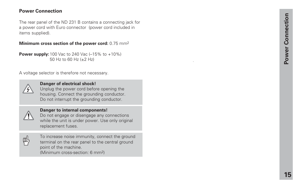 Power connection | HEIDENHAIN ND 231 B v.2 User Manual | Page 15 / 56