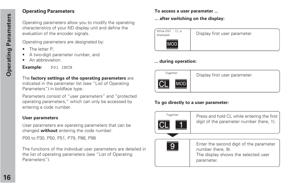 Operating parameters | HEIDENHAIN ND 231 B v.2 User Manual | Page 16 / 56