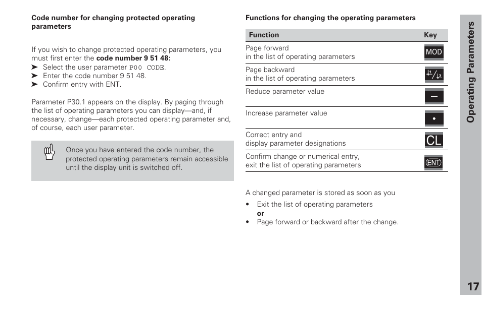 Operating parameters | HEIDENHAIN ND 231 B v.2 User Manual | Page 17 / 56