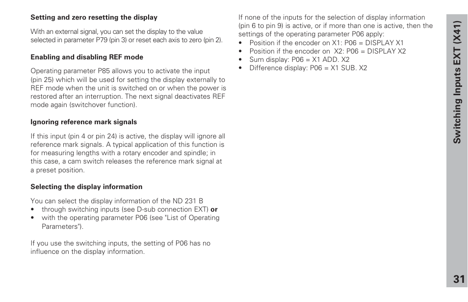 Switching inputs ext (x41) | HEIDENHAIN ND 231 B v.2 User Manual | Page 31 / 56