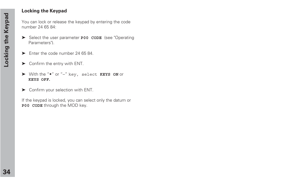 Locking the keyboard, Locking the keypad | HEIDENHAIN ND 231 B v.2 User Manual | Page 34 / 56