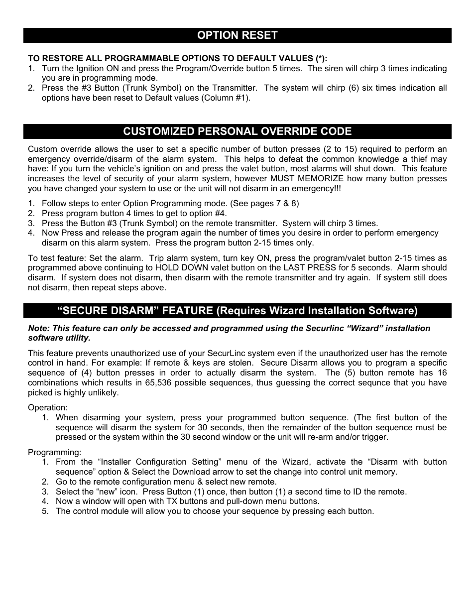 Option reset, Customized personal override code | Crimestopper Security Products CS-2008PC User Manual | Page 14 / 19