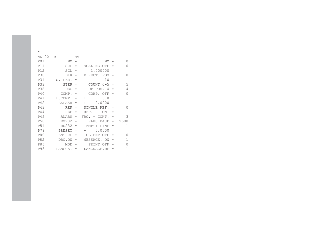 Output format of the parameter list | HEIDENHAIN ND 221 B v.2 User Manual | Page 36 / 45