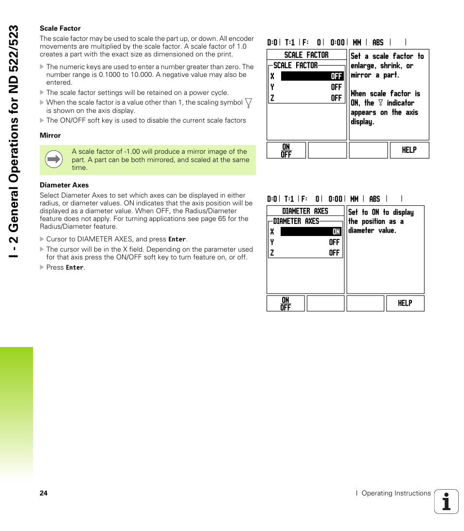 Scale factor mirror diameter axes | HEIDENHAIN ND 522 User Manual | Page 24 / 93